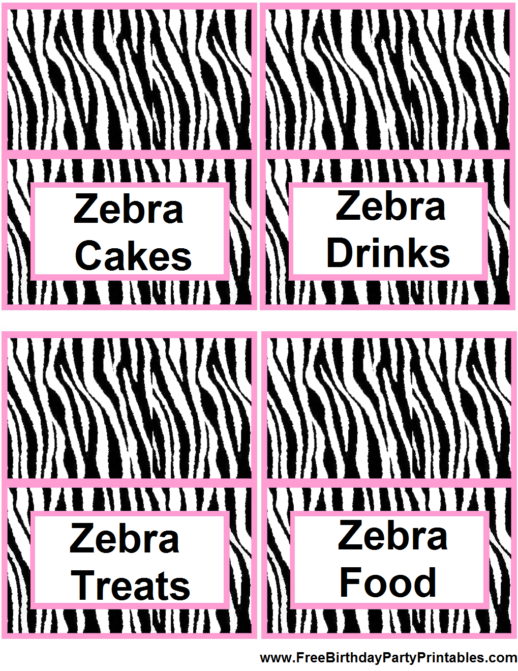 Free Light Pink Zebra Birthday Party Printables